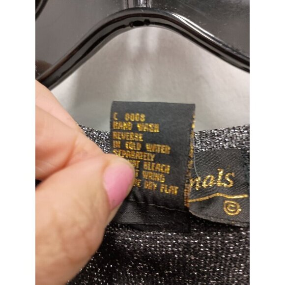 Lisa Originals Womens Cardigan Size Large Black Metallic Open Crochet Long Vest - Picture 4 of 7